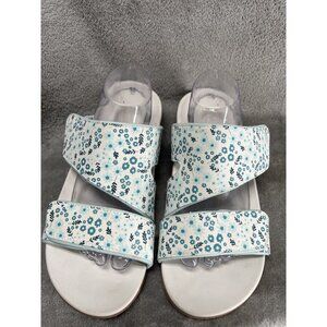 New Spenco Orthotic Nuevo Blue White Floral Flower Slide 12 D 12 Wide Sandals